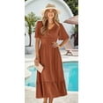 thumbnail image 6 of Women V Neck Summer Dress Ruffle Sleeves Dot Boho Flowy Beach Long Maxi Cocktail Dresses Brick red L, 6 of 10