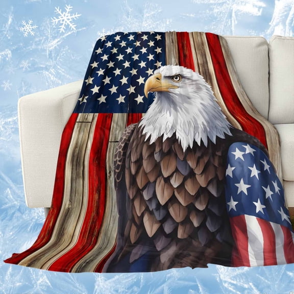 American Flag Cooling Blanket, Lightweight Breathable Summer Throw Blanket with Double Sided Cold Effect, Vintage Eagle Blue Red USA Flag Picnic Beach Blankets Bed Sheet for Hot Sleepers 30"x40"