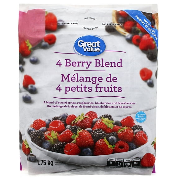 Great Value 4-Berry Frozen Fruit Blend, 1.75 kg