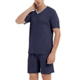thumbnail image 5 of MoFiz Pjs Men's Solid Bamboo Pajamas Set Short Sleeve V-Neck Top and Shorts with Pockets Loungewear 2-Piece for Men, 5 of 9