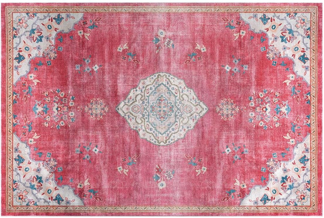 Beverly Rug Machine Washable Easy Cleaning Indoor Non-Slip Rugs Fuchsia / Cream 2'x3'