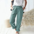 thumbnail image 1 of Mikilon Women Casual Solid Color Pockets Elastic Waist Comfortable Straight Pants, 1 of 5