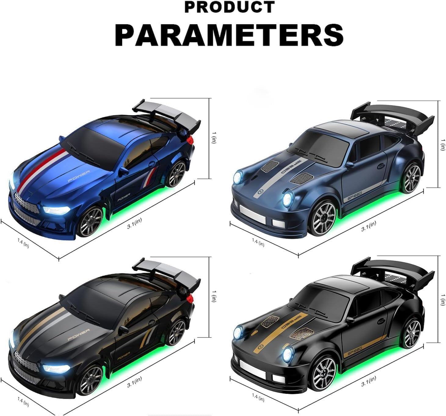 Skidboiz Remote Control Cars, Mini RC Drift Car, 2.4ghz Stunt Drifting RC Toys with 2-Speed Modes, 1:64 Scale USB Rechargeable with Led Lights（x）