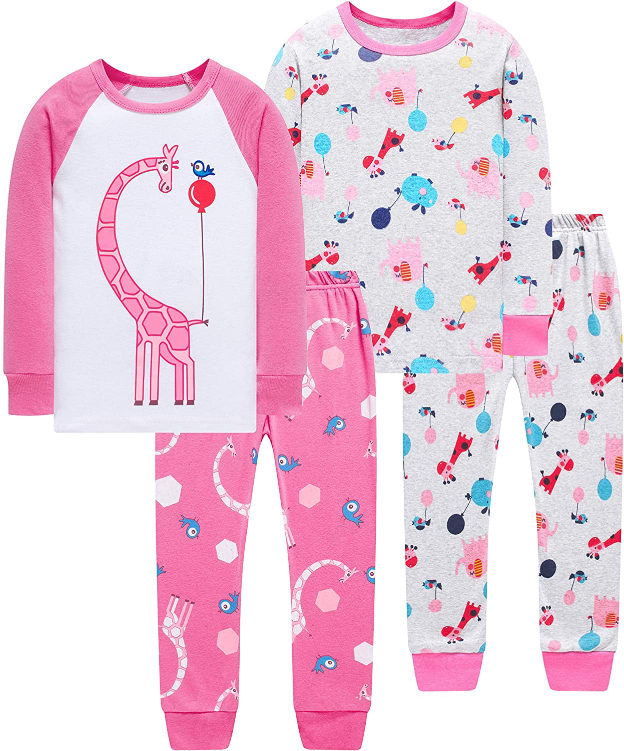 Pajamas for Girls Toddler Kids Shoes Pyjamas Children 4 Pack 4-Pieces Princess Sleepwear Pants Set 