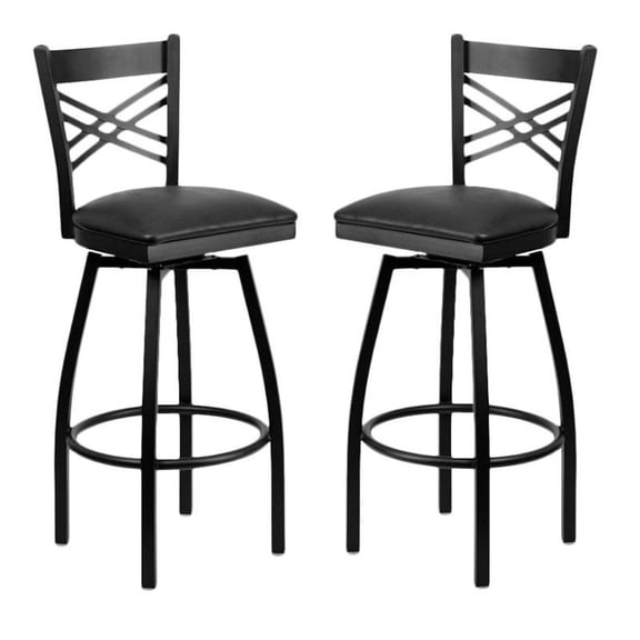 Home Square Hercules 32" X Back Swivel Metal Bar Stool in Black - Set of 2