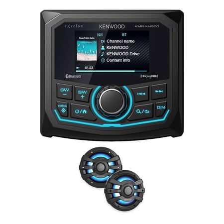 Kenwood KMR-XM500 Gauge Receiver and 1 Pr XM65BL 6.5" Marine Speaker Bundle