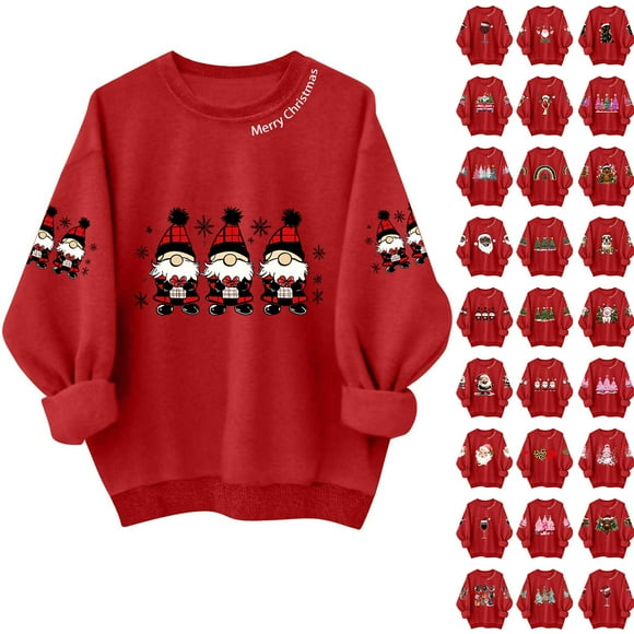 Frostluinai Ugly Christmas Sweatshirts Women Crew Neck Long Sleeve Oversized Pullover Xmas Graphic Sweat Shirts Christmas