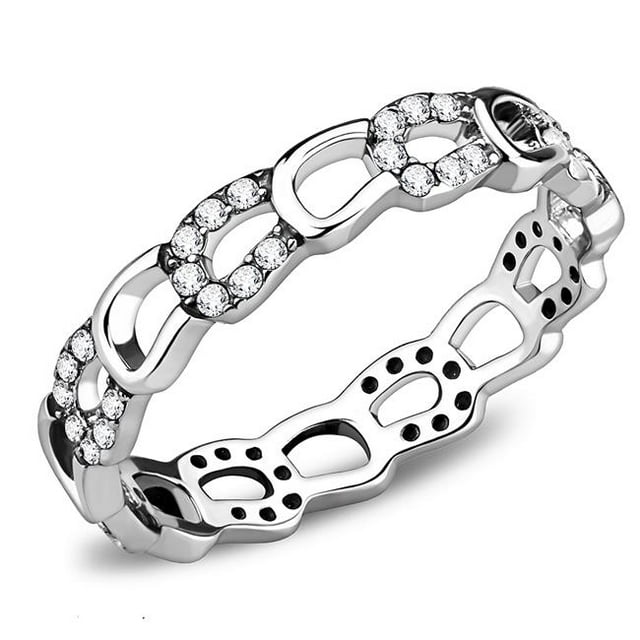 Bague pour Femmes en Acier Inoxydable Poli avec AAA Grade CZ en Clair - Taille 7