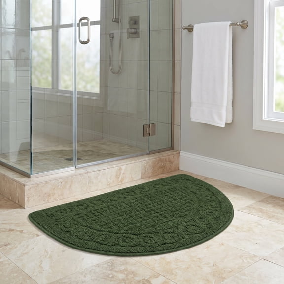 Worgeous Dark Green Round Bathroom Door Mat Non- Indoor Rug for Front Entryway Home Decor