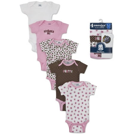Gerber Newborn Girls' 5- pack bonus variety short sleeve onesies