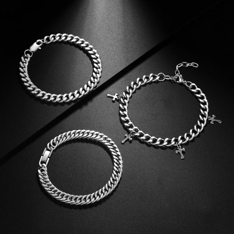 Jewmon Silver Chain Bracelet for Men 6 Pcs Stainless Steel Rope