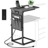 C Shaped End Table with Charging Station Adjustable Height Side Table for Couch Small Sofa Table with Storage Bag Slide Under Sofa TV Tray Snack Arm Tables for Living Room Bedroom Br