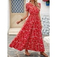 thumbnail image 5 of Womens Casual Dresses for Summer Short Sleeve Flare Midi Dress Loose Flowy Beach Sundress Red XXL, 5 of 7