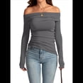thumbnail image 2 of Blusas de Mujer con Hombros Descubiertos, Elegantes, de Larga, Asimétricas, Ajustadas, para Salir, de Otoño, con Frunces. Gris Oscuro XL, 2 of 7