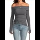 thumbnail image 2 of Blusas de Mujer con Hombros Descubiertos, Elegantes, de Larga, Asimétricas, Ajustadas, para Salir, de Otoño, con Frunces. Gris Oscuro L, 2 of 7