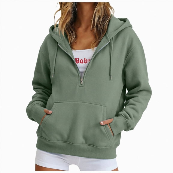 KPOPLK Womens Zip Up Hoodie Fall Winter Long Sleeve Oversized Hooded Sweatshirt Trendy Solid Color Jackets Tops with Pockets(XXL,Green)