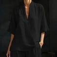 thumbnail image 6 of Bosfbaoi Two Piece Sets for Women Linen Blend Relaxed Fit Casual Outfit Set V-Neck Kimono Sleeve Tops Elastic Waist Shorts Summer Outfits Matching Sets Women Clothing, 6 of 8