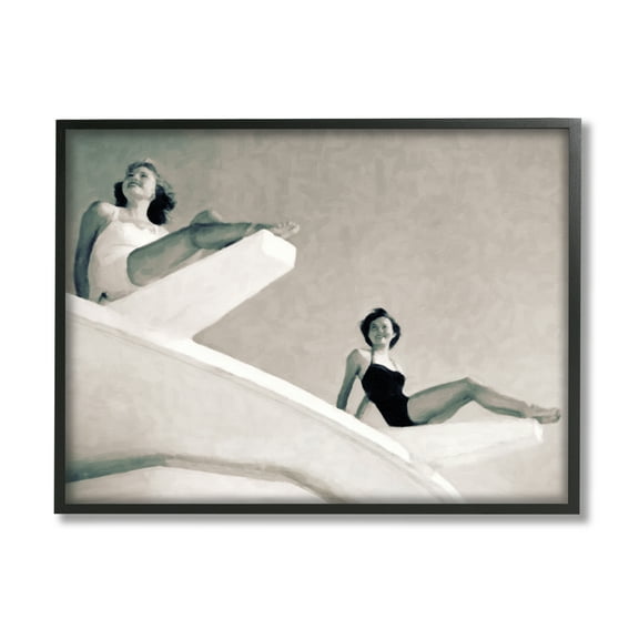 Stupell Industries Girls on Diving Boards Novelty Photography Black Framed Art Print Wall Art, 14 x 11