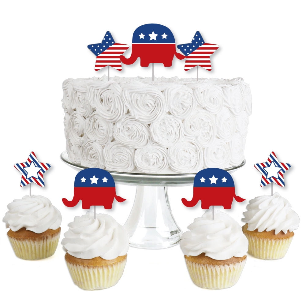 Big Dot of Happiness Election Republican - Dessert Cupcake Toppers - Political Election Party Clear Treat Picks - Set of 24