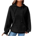 thumbnail image 3 of Zedker Hoodies forWomens Casual Long Sleeve Drawstring Waffle Pullover Tops Loose Hooded Sweatshirt with Pocket Black XXXL, 3 of 6