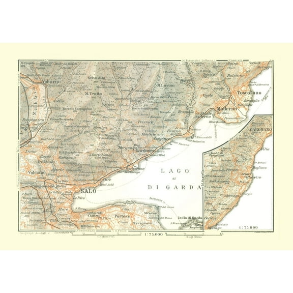Historic Map - Lake Garda Italy - Bertarelli 1914 - Vintage Wall Art