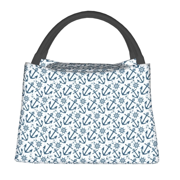 Easygdp Nautical Theme Anchors Bolsa de Almuerzo Insulada Reutilizable, Bolsa de Mano y Bandolera para Oficina, Trabajo, Viajes