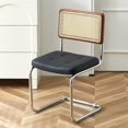 thumbnail image 1 of Stool, Retro Dining Chairs with Rattan Backrest Rattan Chair with Stainless Steel Frame Faux Leather Dining Chairs for Kitchen Living Room Dining Room(Black), 1 of 7