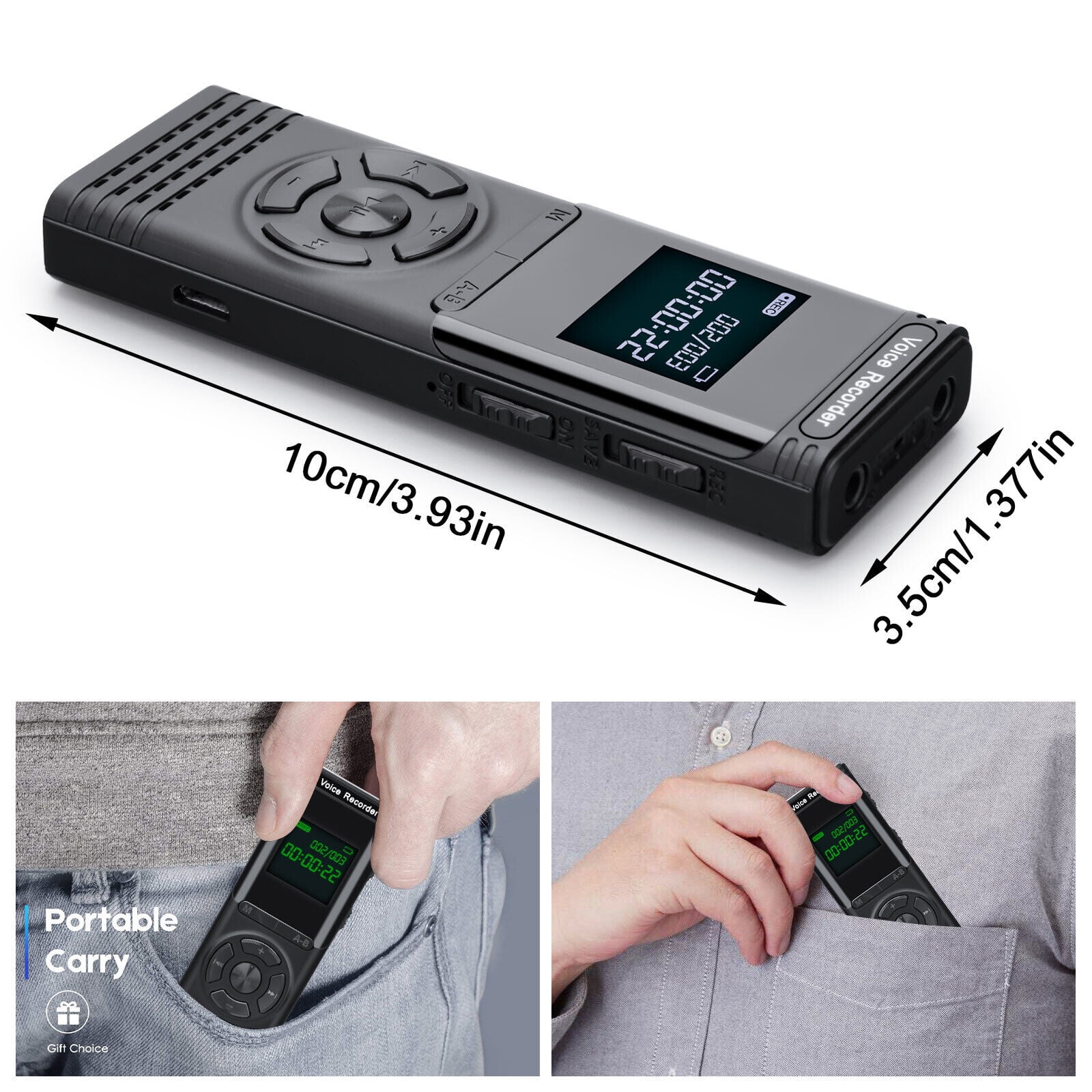 MP3 Player Voice Recorder with Playback, Portable Audio Recorder Dictaphone USB Charge