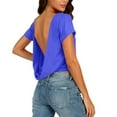 thumbnail image 2 of Sexlip Women's Twist Backless Short Sleeve T Shirts Tops Round Neck Curved Hem Casual Workout Tee Blue S, 2 of 8