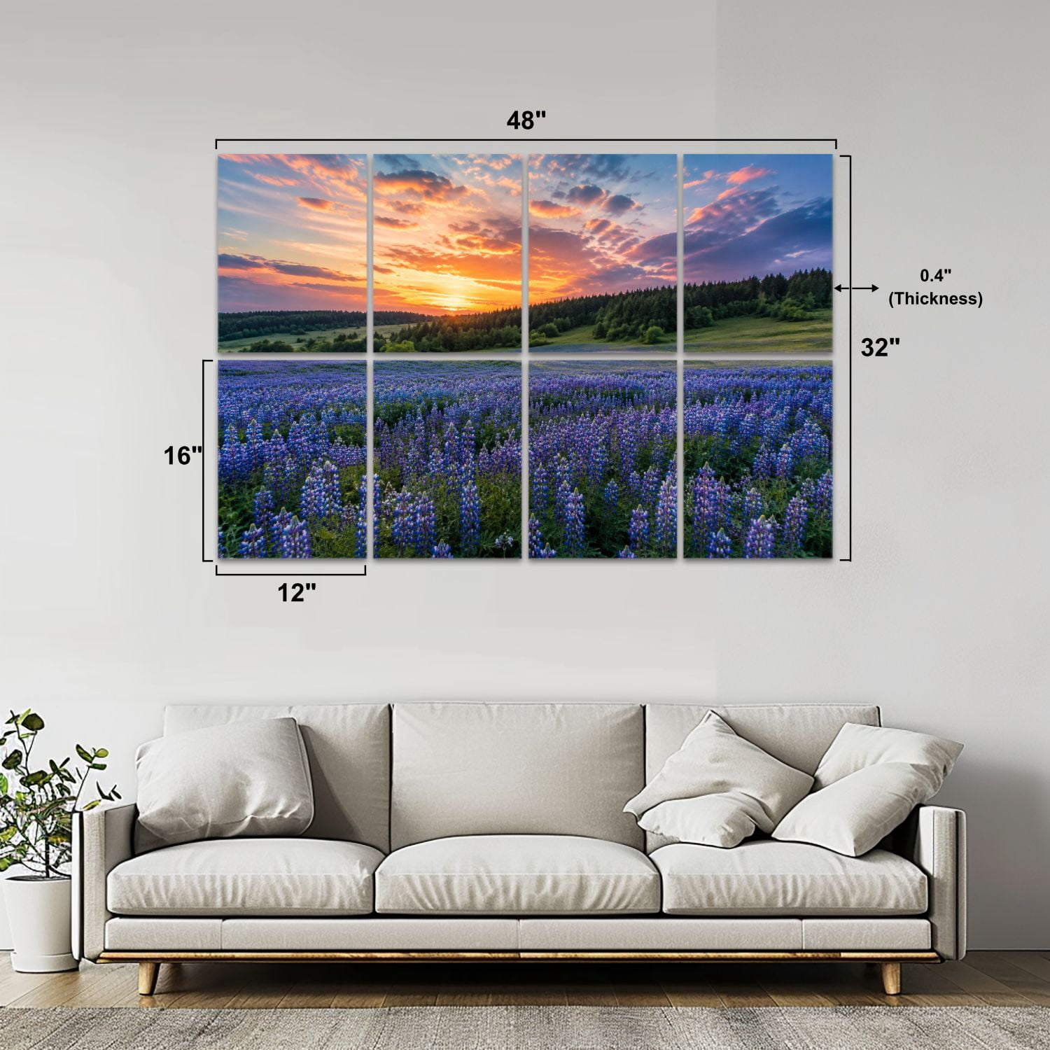 8 Pack Art Acoustic Panels Sound Absorbing Bluebonnets TX Decorative Soundproof Wall Panels Self Adhesive for Nursery Game Room Bedroom 48"x32"