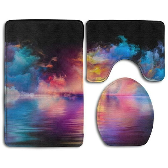 EREHome Marble Stone Granite Elegance Effect Slab Vintage Grunge Nature Detail 3 Piece Bathroom Rugs Set Bath Rug Contour Mat and Toilet Lid Cover
