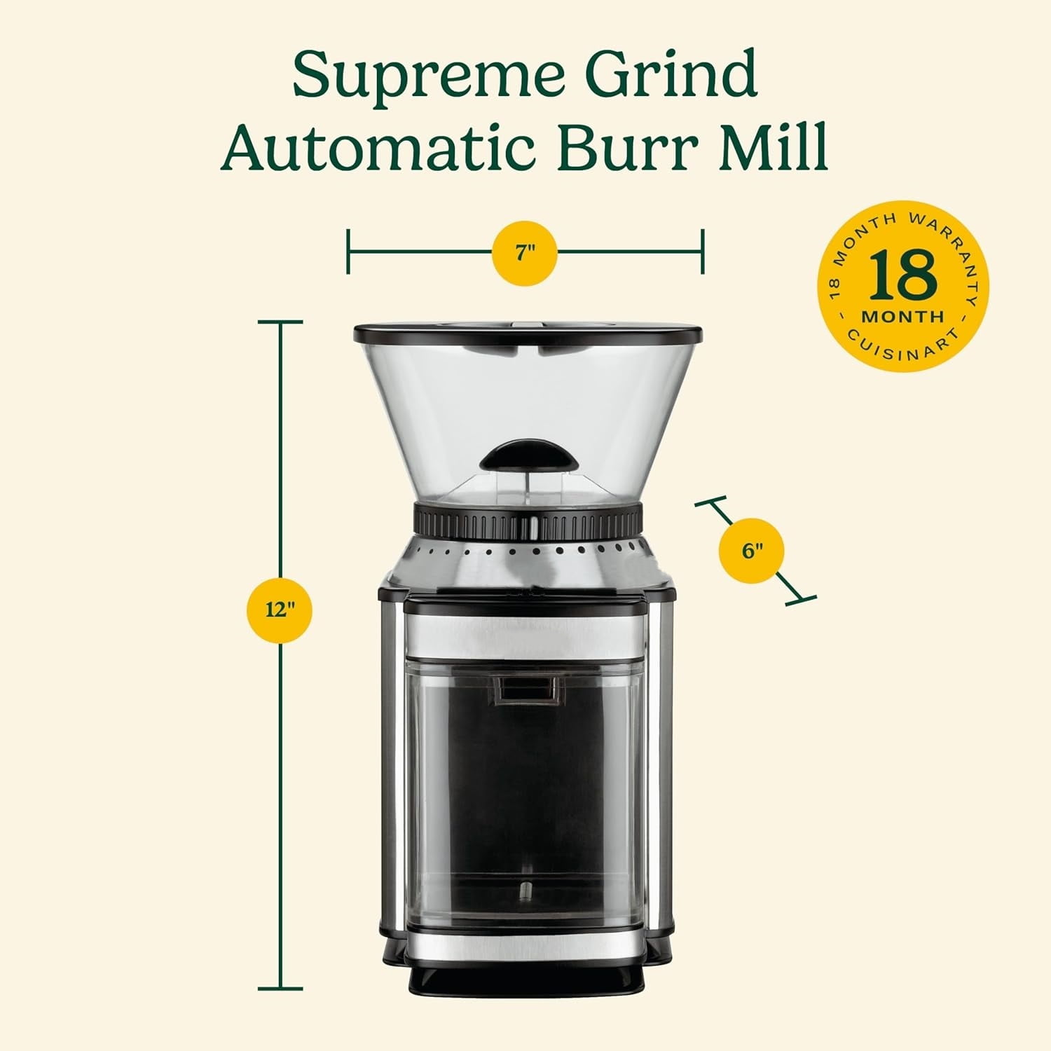 Coffee Grinder, Electric One-Touch Automatic Burr Coffee Grinder with 18-Position Grind Selector, Cup Size Selector for 4 – 18 Cups