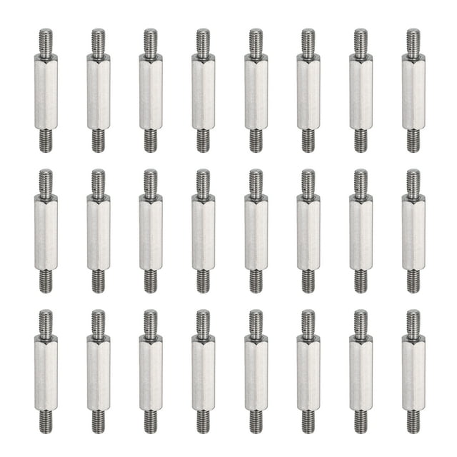 Uxcell 24 Pcs Écrou à Double Extrémité en Acier Inoxydable, M3x28mm Mâle à Mâle Double Extrémité Filetée pour Usage Industriel, Réparation Mécanique, Refroidisseur CPU