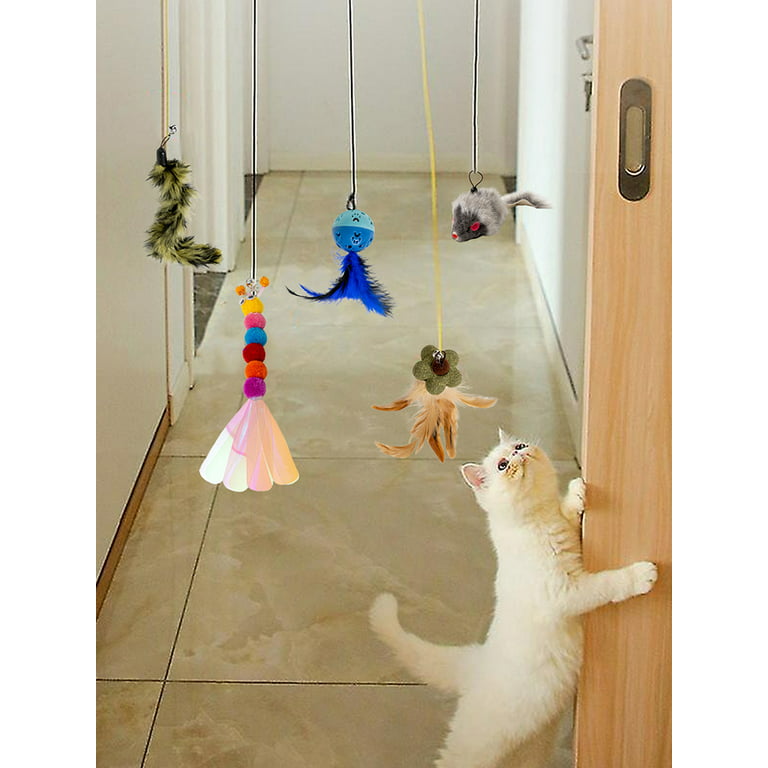 MEWTOGO Hanging Door Cat Toy, Retractable Interactive Cat Feather Toys with  Super Suction Cup and 5 Replaceable Feathers, Suction Window Cat Teaser