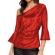 thumbnail image 1 of Tops de Manga Larga de las Mujeres con Brillo Metálico Y Textura de Costillas, Blusa Casual de Hombros para Fiesta Y Uso Cotidiano, Tops de Manga Corta de las Mujeres, 1 of 7