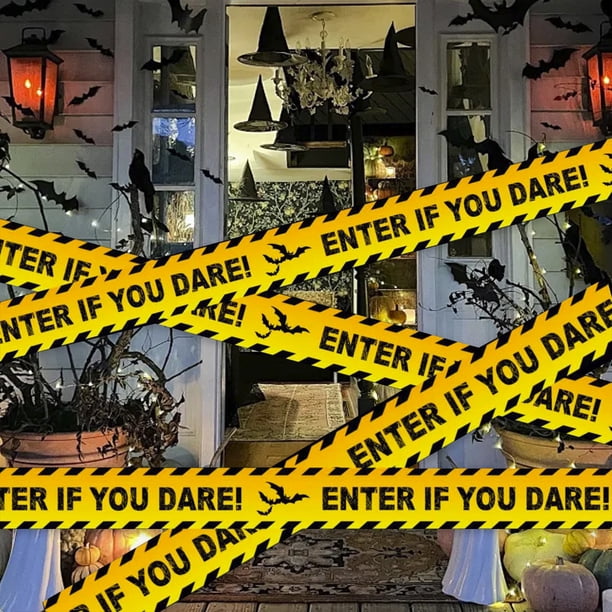 Cinta de precaución de Halloween de 5,9 m con huellas de manos ensangrentadas. Advertencia de "No entrar". Cinta decorativa para fiesta temática de terror. Barrera de seguridad para interiores.