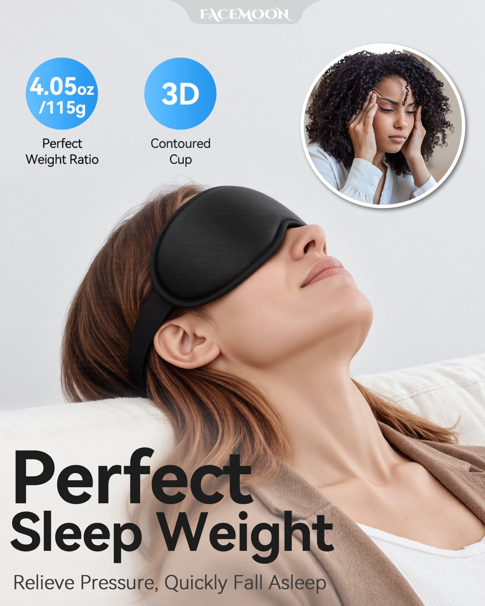 FACEMOON 2 Pack Adult Weighted Sleep Mask – Memory Foam Comfort Blackout Zero Pressure Lash Extension Safe Travel Design