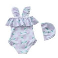 thumbnail image 2 of Toddler Girls Ruffled Swimsuits One-Piece Cartoon Bathing Suits Summer Dot Beach Swimwear Princess Beachwear with Swim Cap,1-7T, 2 of 4