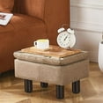 thumbnail image 2 of IVV Storage Ottoman, Small Linen Fabric Foot Rest with Padded Seat & Sturdy Wood Legs for Living Room, Bedroom, Couch, Entryway (Brown), 2 of 6