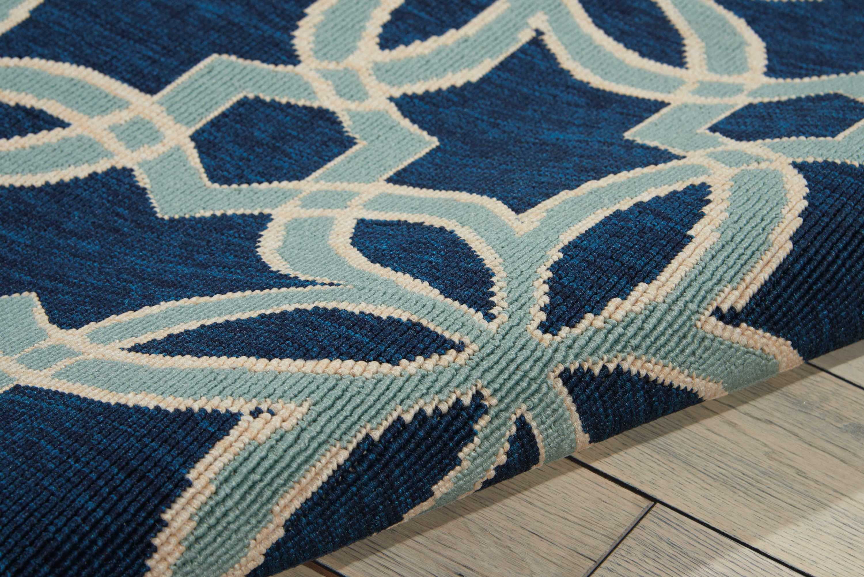 Nourison Caribbean Indoor/Outdoor Geometric Contemporary Navy 9'3" x 12'9" Area Rug, (9' x 13')