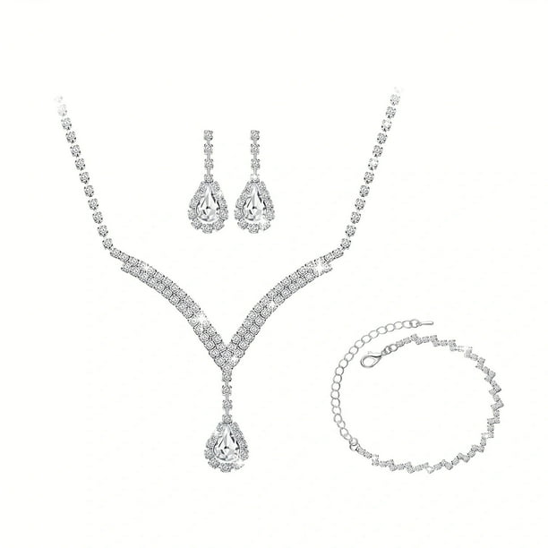 Nvzi Conjunto de joyería nupcial, collar de cristal, pulsera, pendientes, conjunto para novia, dama de honor, fiesta de graduación, conjunto de joyería, accesorios, B13