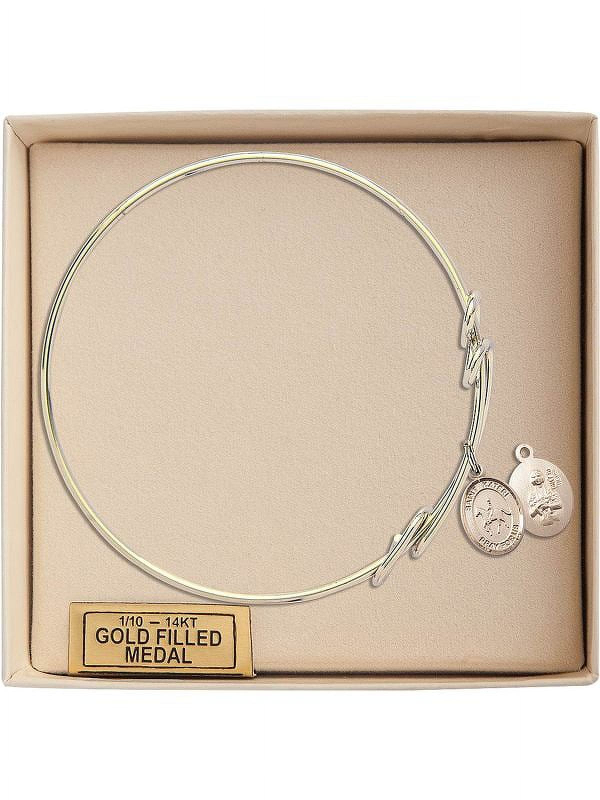8 1/2 inch Round Double Loop Bangle Bracelet w/ St. Kateri/Equestrian in Gold-Filled