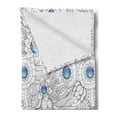 thumbnail image 2 of Floral Soft Flannel Fleece Blanket, Ornamental Hand Drawn Flowers and Leaves Blue Dots Doodle Pattern Abstract Art, Cozy Plush for Indoor and Outdoor Use, 70" x 90", Black White Blue, by Ambesonne, 2 of 5