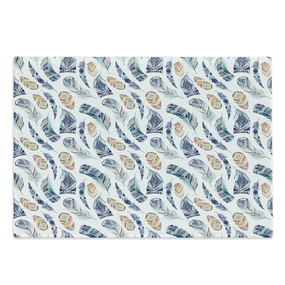 Feather Cutting Board, Ornamental Design with Various Sized and Shaped Pattern, Decorative Tempered Glass Cutting and Serving Board, Large Size, Multicolor, by Ambesonne