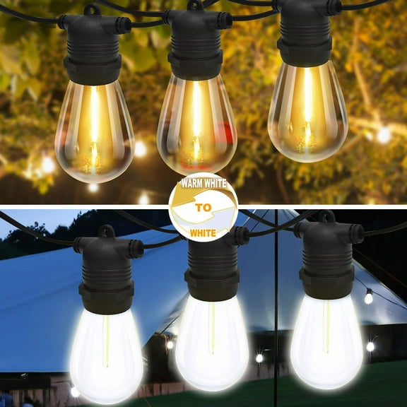 30FT LED Outdoor String Light, Warm White to White Color Changing, Waterproof Low Voltage for Patio Garden Gazebo Bistro Café Backyard