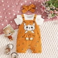 thumbnail image 2 of Newborn Kids Summer Two-Piece Outfit Short Sleeve Ribbed Romper Bodysuit Cartoon CatBowknot Suspender Shorts Headband Girl Outfits Kids Clothes Size 3-6 Months, 2 of 9
