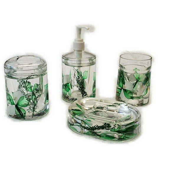 3D Bathroom Accessory Set Fluid Motion Decor 4PC - Dispenser, Dish, tumbler, cup