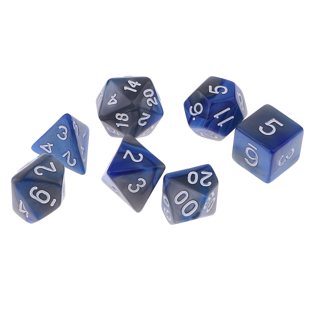 DICE Oblivion BLACK BLUE 7pc Marble Set d20 d10 d8 d6 D&D RPG Polyhedral Game 