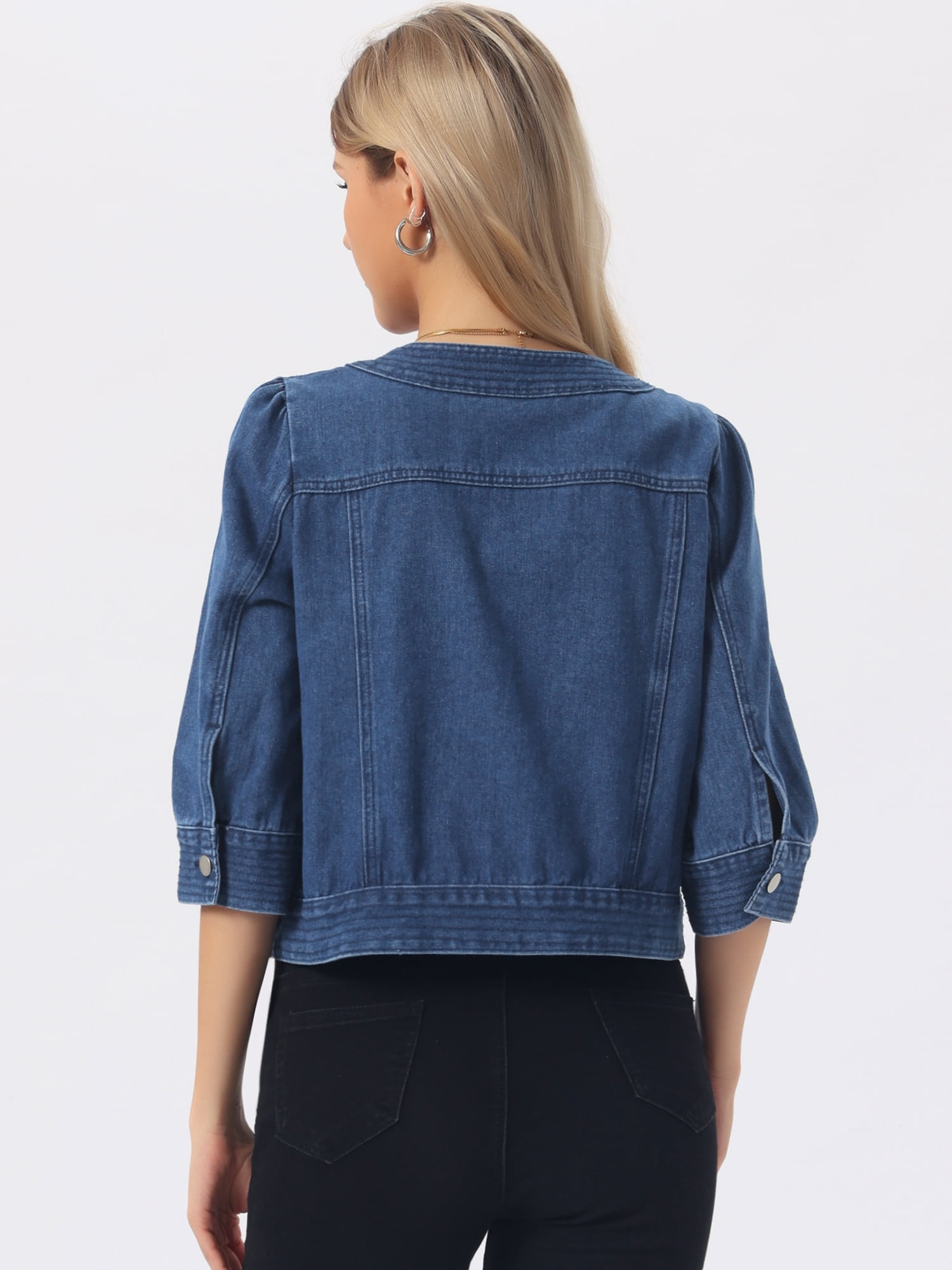DARING DIVA Women's Casual 3/4 Sleeve Button Up Cropped Denim Jacket S Medium Blue