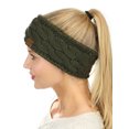 thumbnail image 3 of C.C Soft Stretch Winter Warm Cable Knit Fuzzy Lined Ear Warmer Headband, Dark Olive, 3 of 4